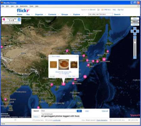 Prikaz ekrana sučelja Flickra kada se geografski označi neka fotografija