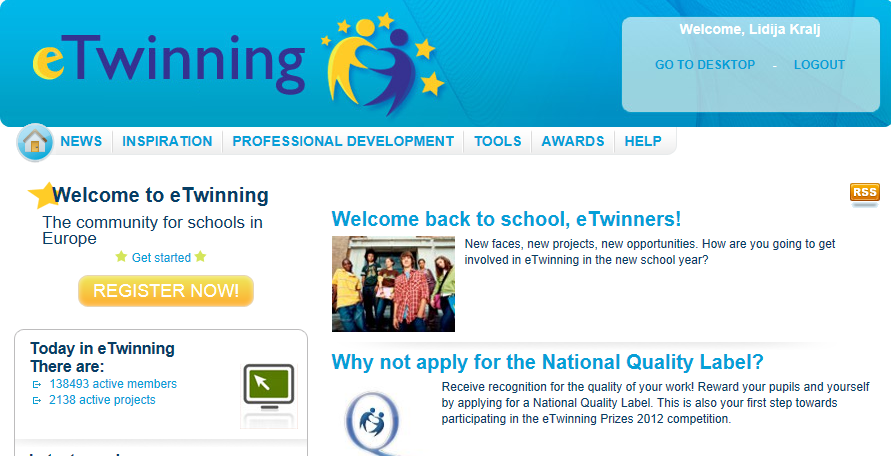 Slika ekrana portala eTwinning